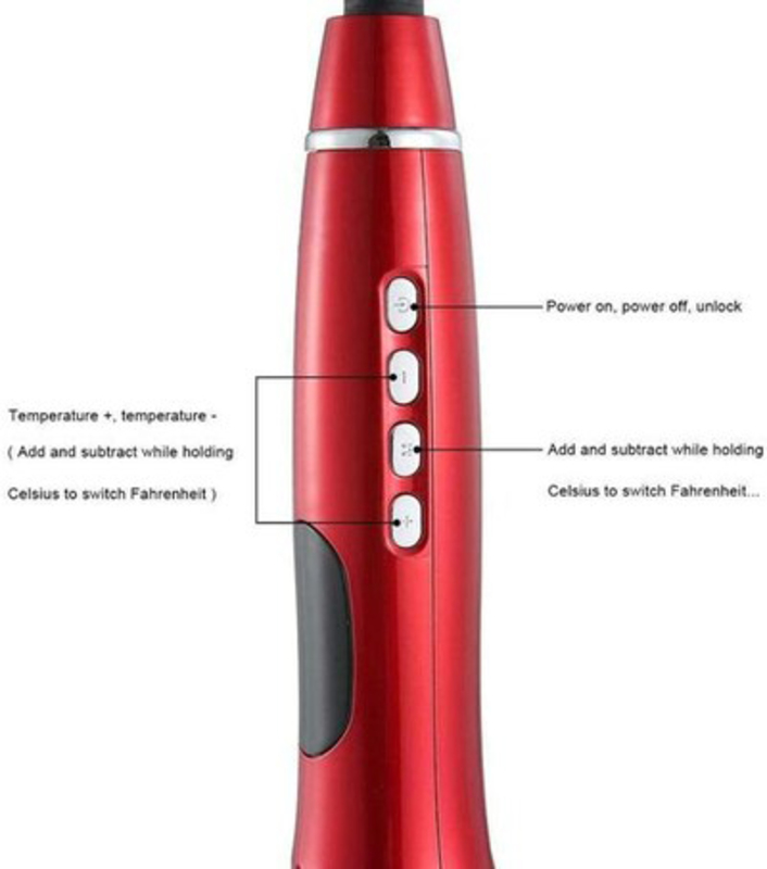 LCD Hair Curler Spin & N Curl Iron Automatic Curling Air Wand Styling, Eu Plug, Red