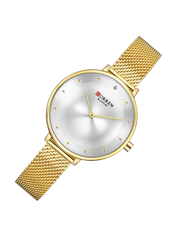 Curren Analog Watch for Women with Stainless Steel Band, Water Resistant, 9029, Gold-Silver