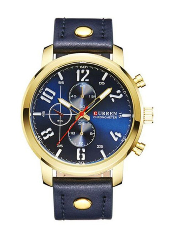 Curren Analog Watch for Men with Leather Band, Chronograph, SW0121, Blue