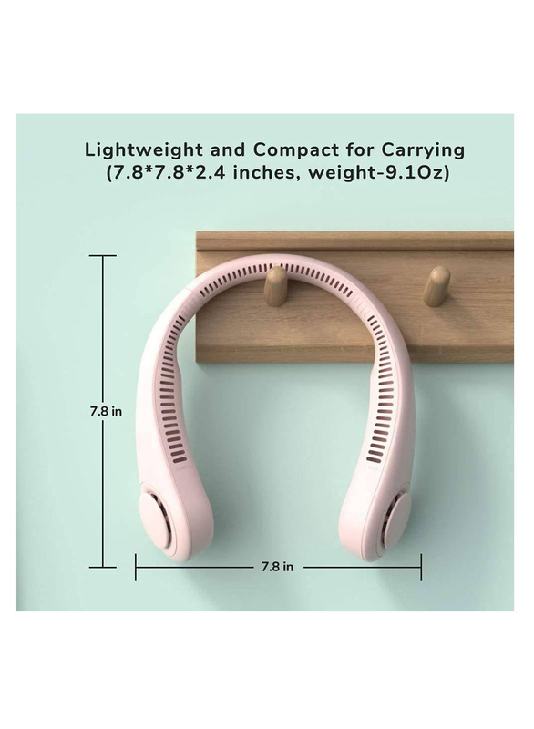 XiuWoo Portable Rechargeable Headphone Design USB Powered 3 Speeds Neck Fan, Pink