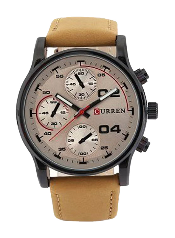 Curren Analog Wrist Watch for Men with Leather Band, Water Resistant, 2724447608541, Beige