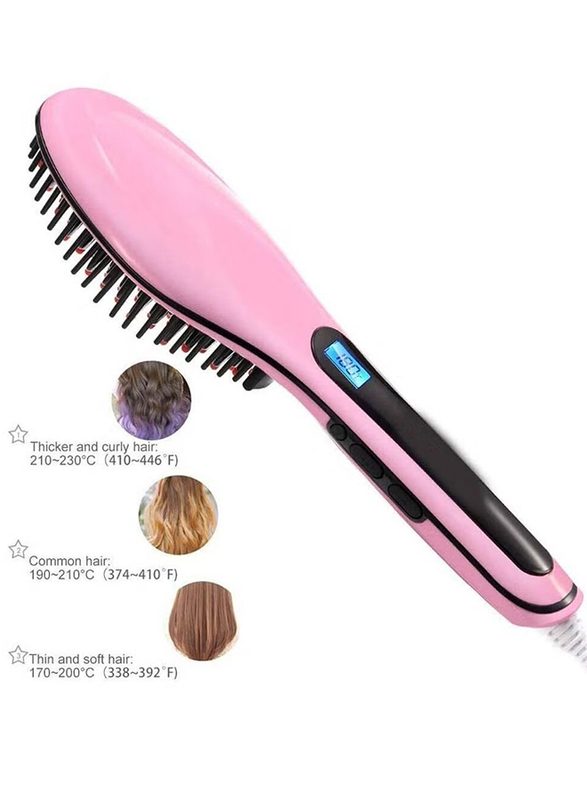 Fast Hair Straightener Electric Comb Brush with LCD Display, Pink