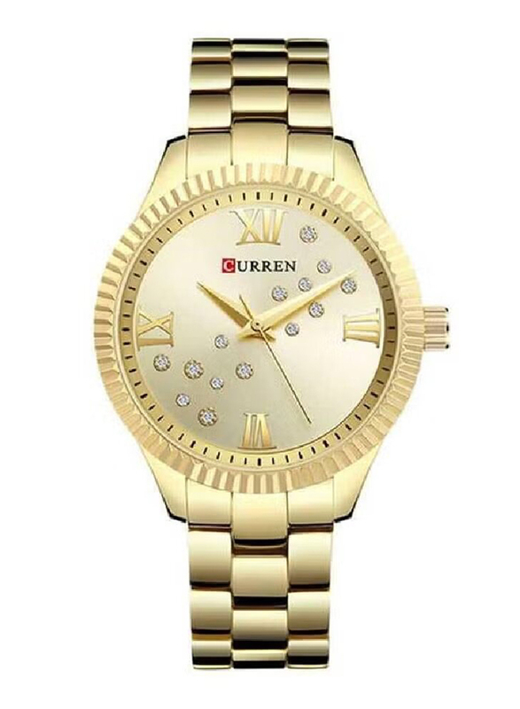 Curren Analog Quartz Fashion Watch for Women with Stainless Steel Band, Water Resistant, 9009, Gold