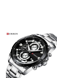 Curren Analog Chronograph Curren Wrist Watch for Men with Stainless Steel Band, Water Resistant, J4064WB, Silver-Black