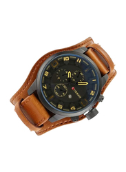 Curren Analog Quartz Watch for Men with Leather Band, Chronograph, J31CA1, Brown-Black