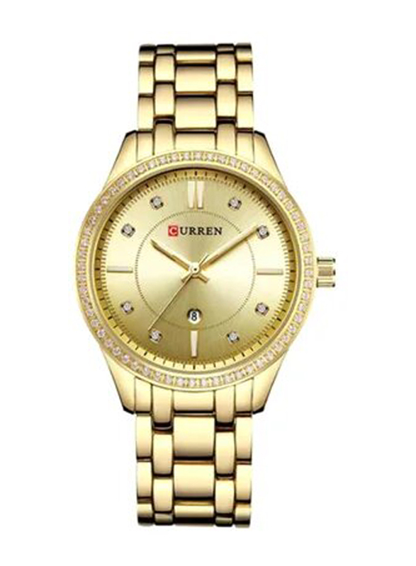 Curren Analog Watch for Women with Stainless Steel Band, Water Resistant, 9010, Gold