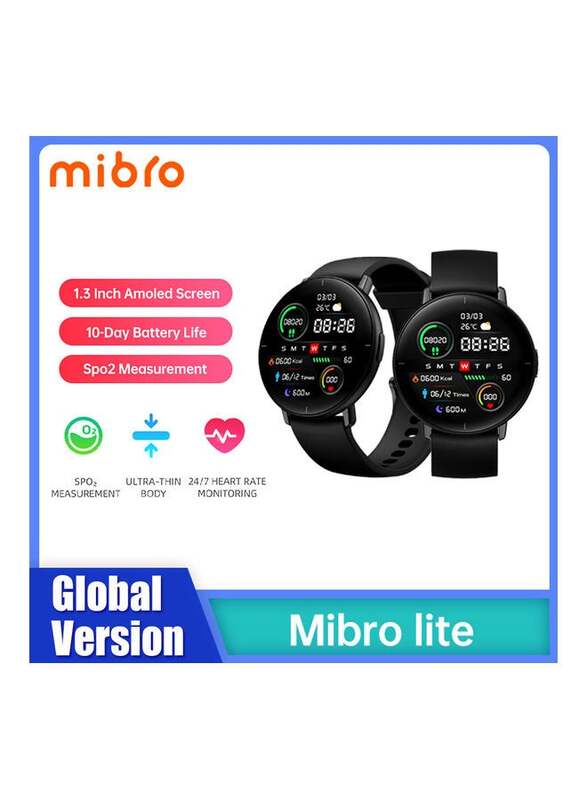Global Version Fitness Tracker 1.3-Inch Screen Amoled Smartwatch Black