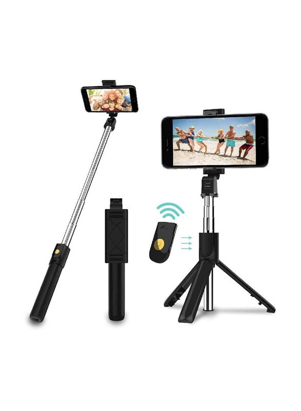 

Generic Universal Smartphone Tripod Extendable Selfie Stick with Bluetooth Remote, Black/Silver