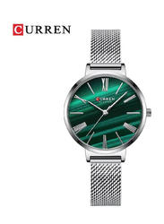 Curren Analog Watch for Women with Stainless Steel Band, Water Resistant, Silver-Green