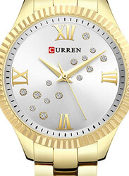 Curren Analog Watch for Women with Alloy Band, Chronograph and Water Resistant, 9009, Gold-Silver