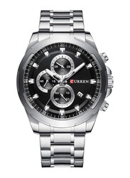 Curren Analog Watch for Men with Stainless Steel Band, Water Resistant and Chronograph, J4116-1-KM, Silver-Black