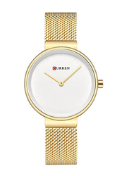 Curren Analog Watch for Women with Stainless Steel Band, Water Resistant, 9016, Gold-White