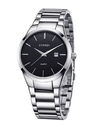 Curren Analog Wrist Watch for Men with Stainless Steel Band, Water Resistant, 8106, Silver-Black