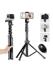 XiuWoo Selfie Stick Tripod with Bluetooth Remote Universal Phone Clip for Apple iPhone, Android Phone, Small Camera, Black