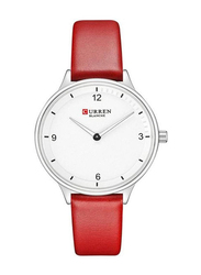 Curren Analog Watch for Women with Leather Band, Water Resistant, 9039, Red-White