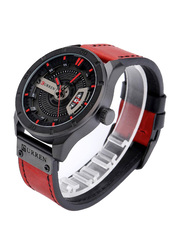 Curren Analog Quartz Watch for Men with Leather Band, Water Resistant, J4171BR-KM, Red-Black