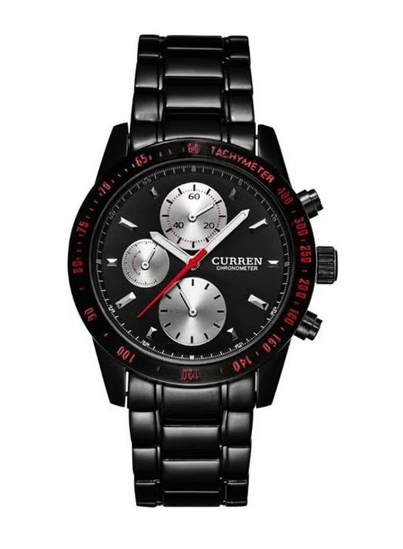 Curren Analog Watch for Men with Stainless Steel Band, 8016, Black
