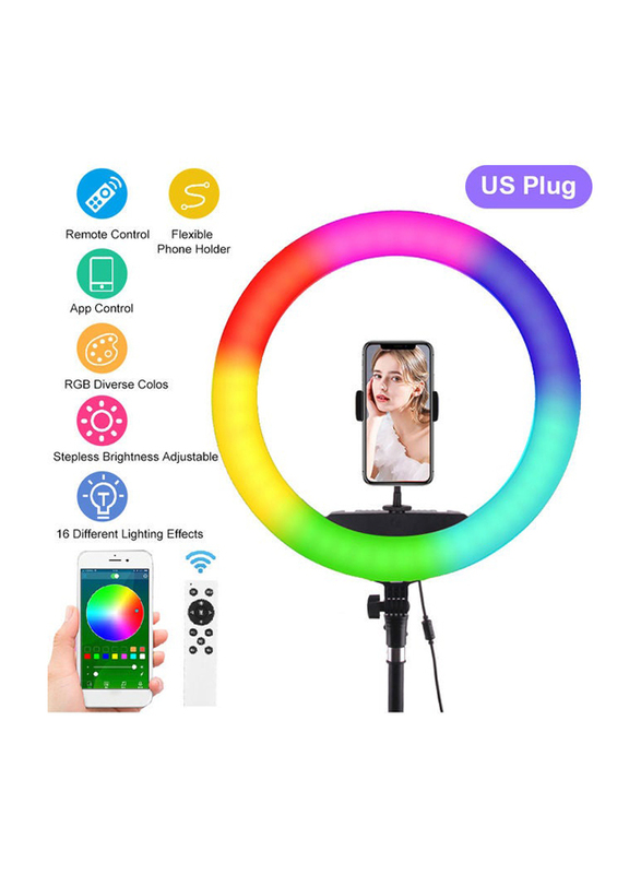 Mobile Phone Ring Fill Light with Tripod, Multicolour