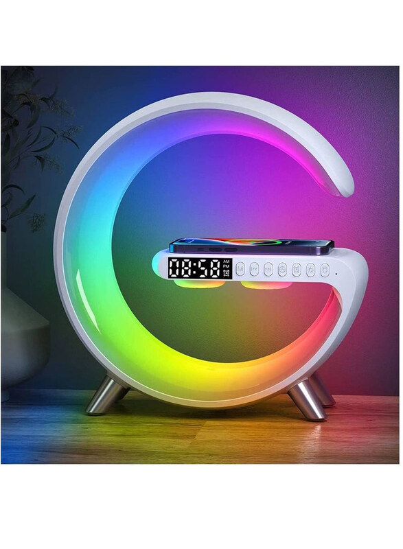

XiuWoo Sound Machine Smart Light Sunrise Alarm Clock Wake Up Light Alarm Clocks Dimmable Table Lamp with Fast Wireless Charger, White