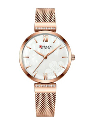Curren Analog Watch for Women with Stainless Steel Band, Water Resistant, 9067, Rose Gold/White