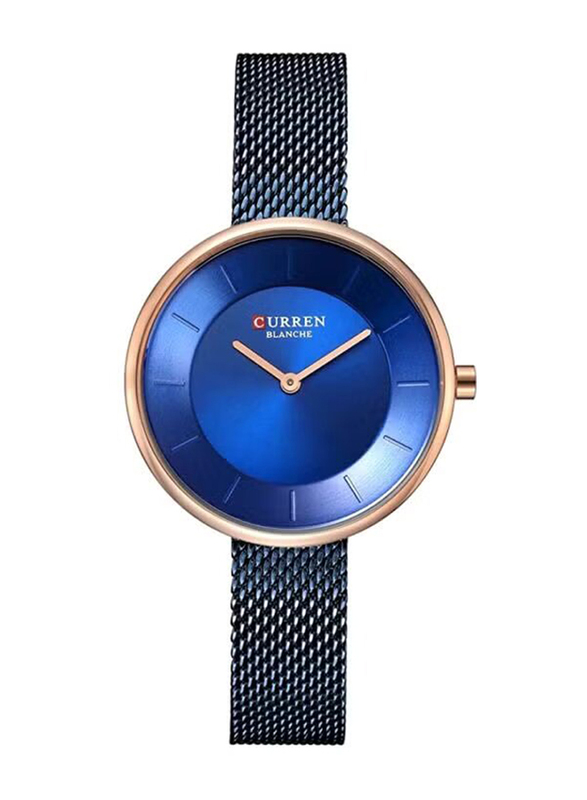 Curren Analog Quartz Watch for Women with Stainless Steel Band, Water Resistant, 9030, Blue