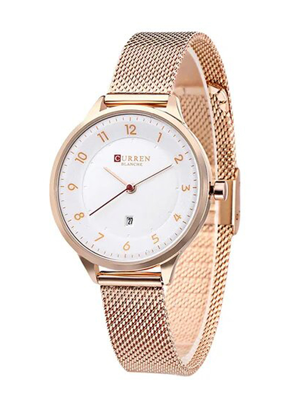 Curren Analog Watch for Women with Aluminum Band, 2619405, Rose Gold-White