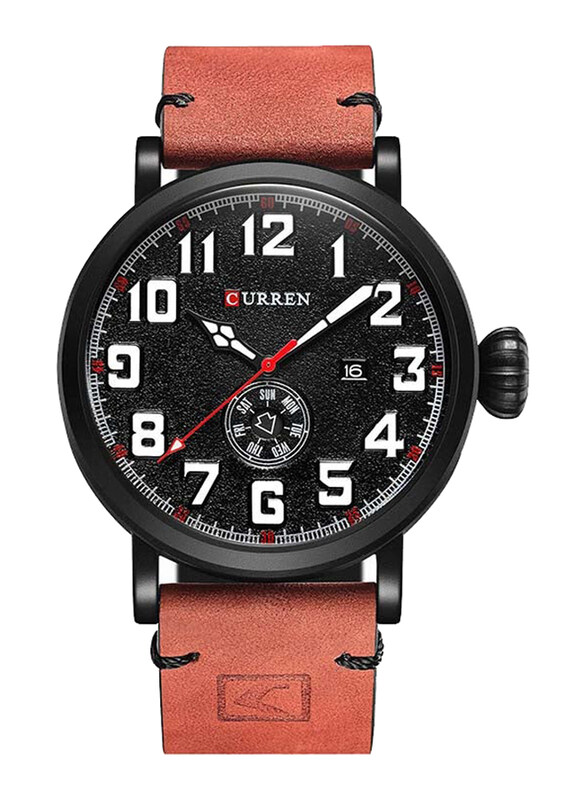 

Curren Analog Watch for Men with Leather Band, M-8283-5, Dark Red-Black