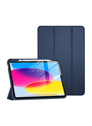 Protect Apple iPad 10.9-inch 10th Gen 2022 Auto Sleep Wake and Honeycomb Grid Cushion Design Slim Tri-Fold Soft Tablet Flip Case Cover with Pencil Holder, Blue