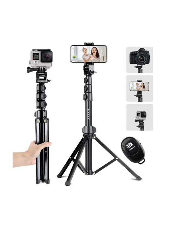 Selfie Stick Tripod with Bluetooth Remote for Apple iPhone, Android Phone, Small Camera, Black