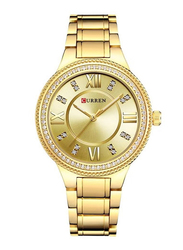 Curren Analog Watch for Women with Stainless Steel Band, Water Resistant, 9004, Gold