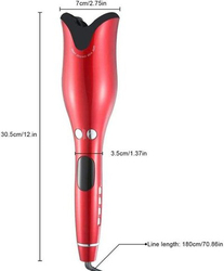 LCD Hair Curler Spin & N Curl Iron Automatic Curling Air Wand Styling, Eu Plug, Red