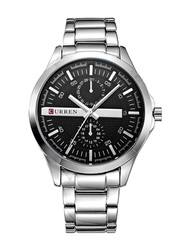 Curren Analog Quartz Watch for Men with Alloy Band, Water Resistant and Chronograph, 8128, Silver-Black