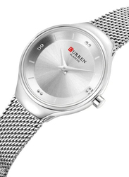 Curren Analog Watch for Women with Stainless Steel Band, Water Resistant, 9028, Silver/Silver