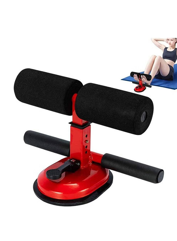 Portable Sit Up Bar with Suction Cups & Height Adjustment, Black/Red