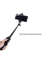 3 in 1 Extendable Tripod Selfie Stick with Bluetooth Wireless Remote for iOS, Android Smartphones Size 4.5-6.2 Inch, Black