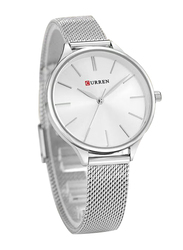 Curren Analog Watch for Women with Stainless Steel Band, Water Resistant, WT-CU-9024-SL, Silver