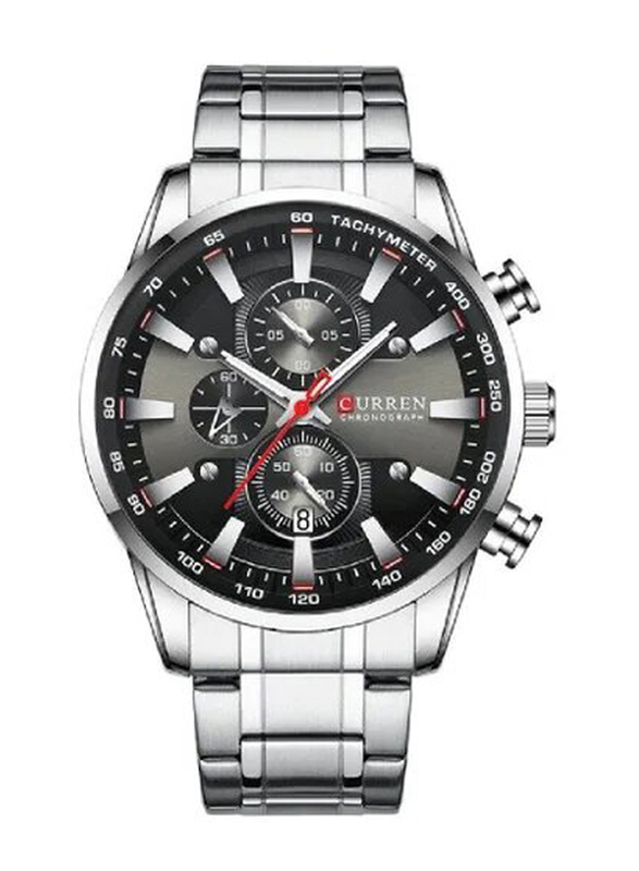 Curren Analog Watch for Men, Water Resistant and Chronograph, 8351, Silver/Black