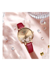 Curren Analog Wrist Watch for Women with Leather Band, Water Resistant, J-4896RO, Red-Gold