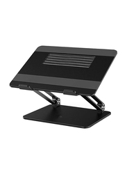 Adjustable Laptop Riser Stand with Slide-Proof Silicone and Protective Hooks Notebook Stand, Black