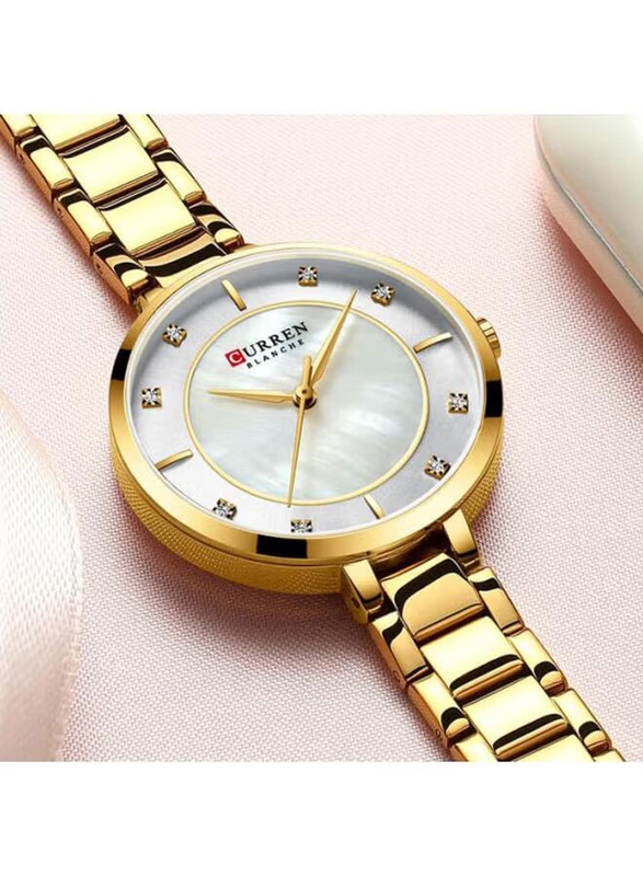 Curren Analog Watch for Women with Alloy Band, 9051, Gold-Grey