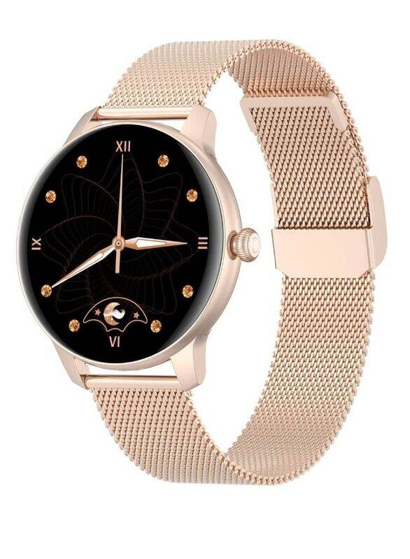 

Hyx Modern Style Woman Smart Watch with Metal Strap Blood Oxygen Heart Rate Monitor Gold