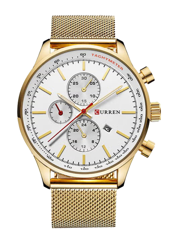 Curren Stylish Analog + Digital Wrist Watch for Men with Stainless Steel Band, Water Resistant, J1714GW-KM, Gold-White