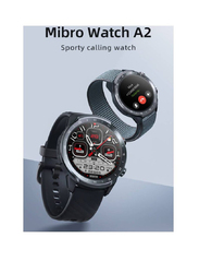 Mibro 35mm A2 Sporty Bluetooth Calling Smartwatch, HD Screen, Round Dual Straps, Optical Heart Rate Sensor, SpO2 Sensor, Accelerometer, Bluetooth Connectivity, Black