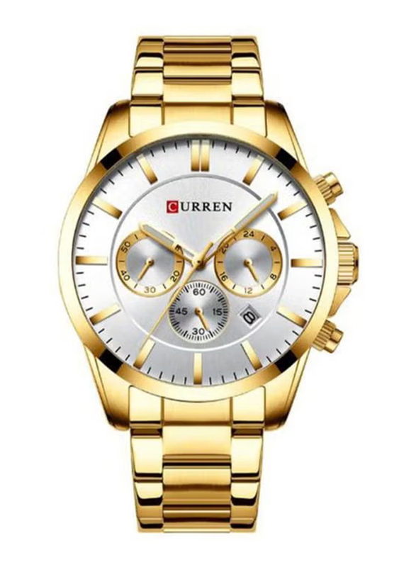 Curren Analog + Digital Watch for Men with Stainless Steel Band, Water Resistant, J4140G-KM, Gold-White