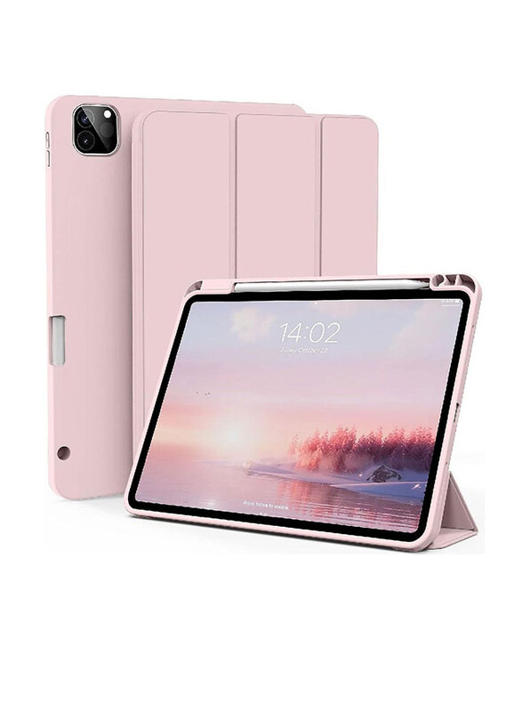 

Gennext Apple iPad Pro 12.9 6th/5th Gen 2022/2021 Protective Trifold Stand Auto Sleep/Wake Flexible Case Cover, Pink