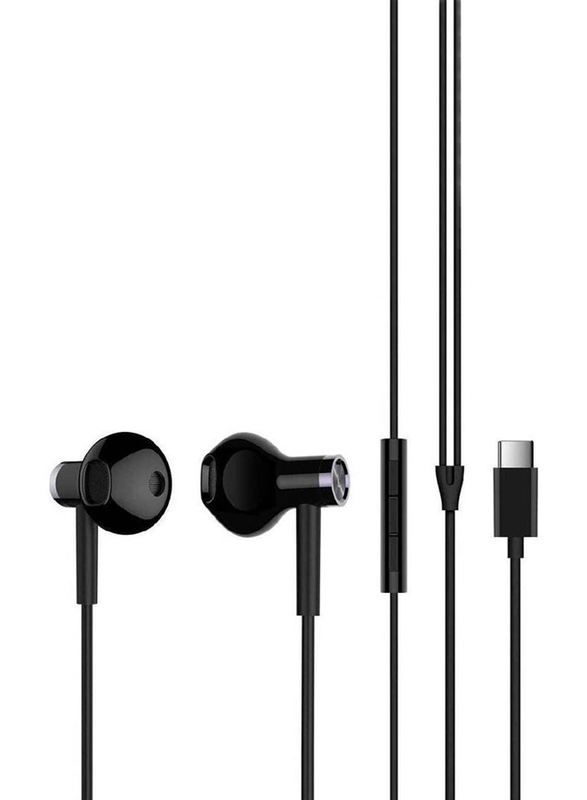 Earphones Type-C Dual Unit Half In-Ear with Mic for Samsung, Xiaomi, Huawei, Tablets, Apple Mac & Notebooks, Black