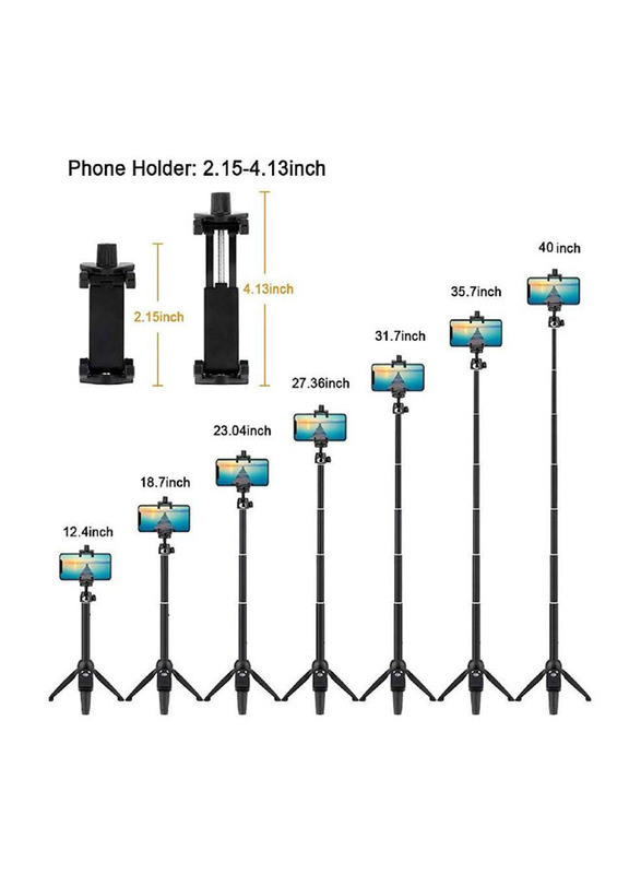 Extendable Selfie Stick Phone Tripod with Wireless Remote Shutter, Black