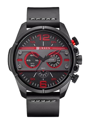 Curren Analog Watch for Men with Stainless Steel Band, Water Resistant & Chronograph, 8259, Black-Black/Red