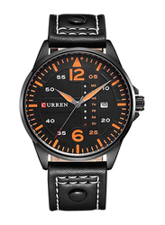 Curren Sports Analog Wrist Watch for Men with Leather Band, Water Resistant, WT-CU-8224-O, Black-Black