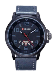 Curren Analog Watch for Men with Leather Band, Water Resistant, WT-CU-8240-GY, Blue